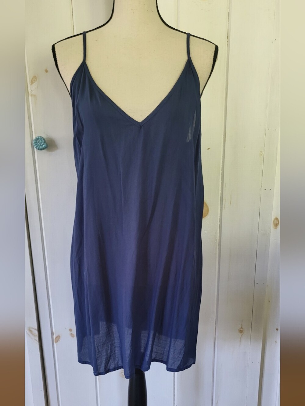 Free People Rayon Longline Adjustable Strap Navy Blue Tank Top